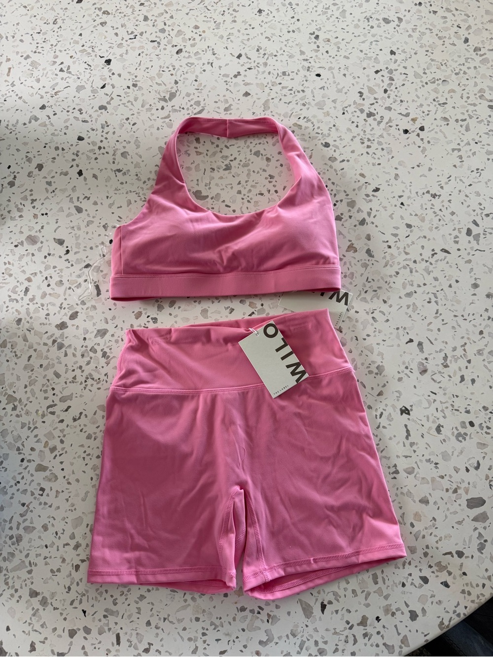 High-Rise Pink Bike Shorts with Matching Sports Bra
